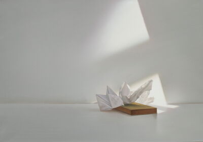 Grünes Buch mit Papierblatt, 2015, 70x100