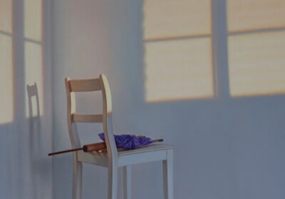 Weißer Stuhl mit Violett, 2022, 100x140