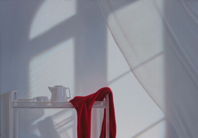 Teewagen mit Rot, 2024, 70x100